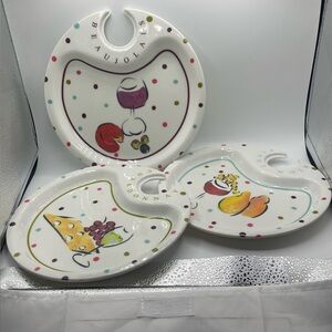 Melamine Ware: Wine Glass Holder and  Cocktail Party / Appetizer Plates Lot of 3
